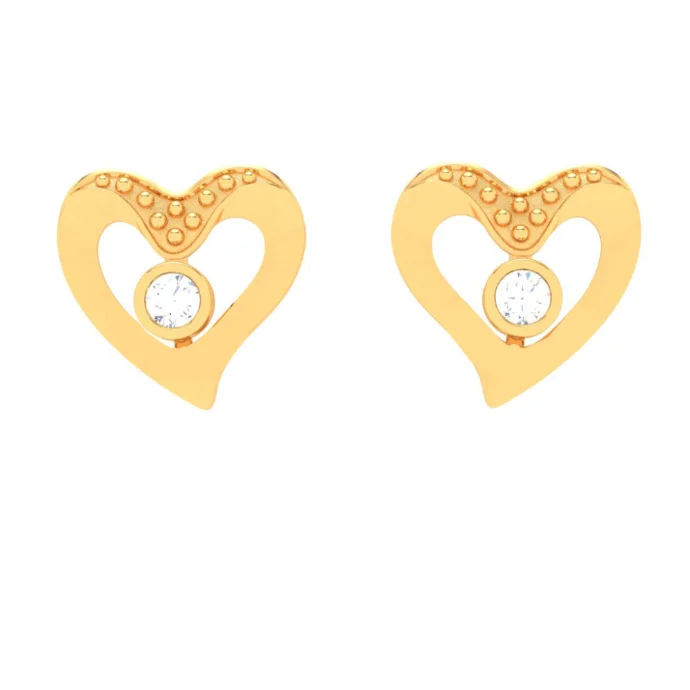 Fashionable Gold Earrings-14k Love Shaped Gold Earrings With A Yellow Stone From Amazea Collection