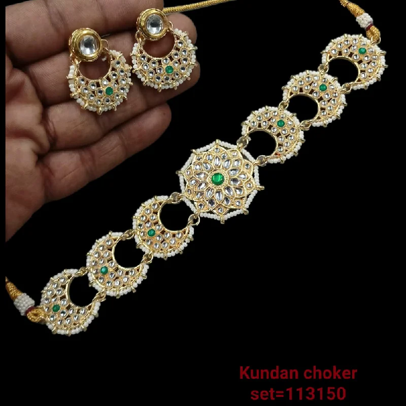 Gold Choker Necklaces-Padmawati Bangles Gold Plated Kundan Stone Choker Necklace Set