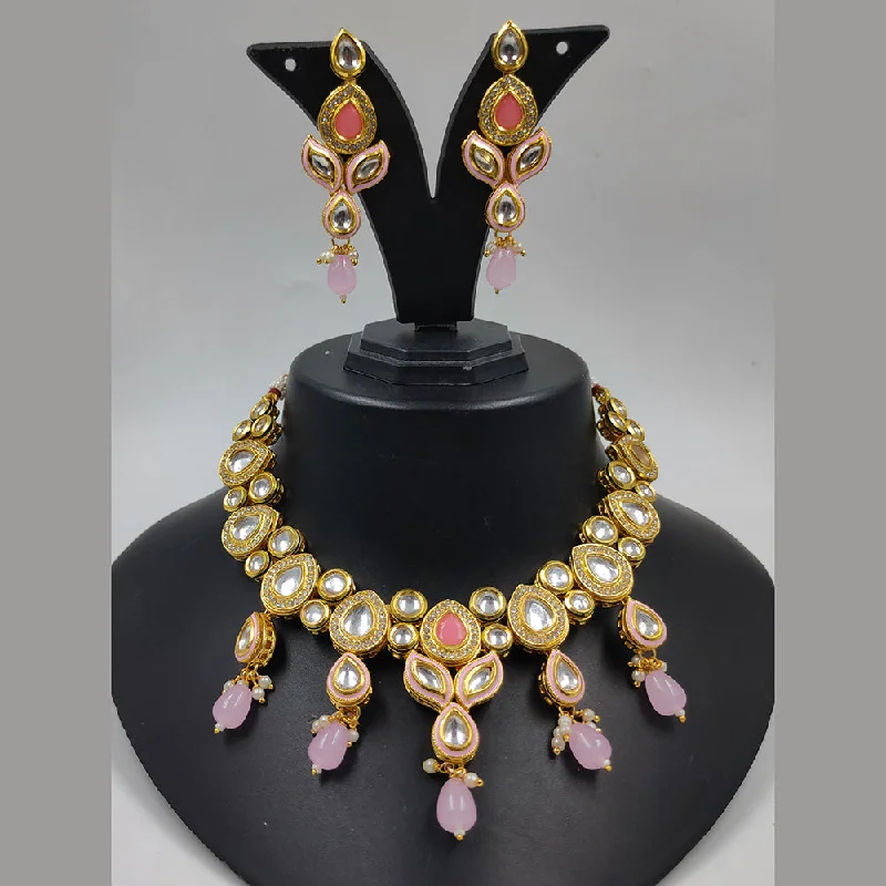 Custom Silver Necklaces-Gehana Mahal Gold Plated Kundan Necklace Set