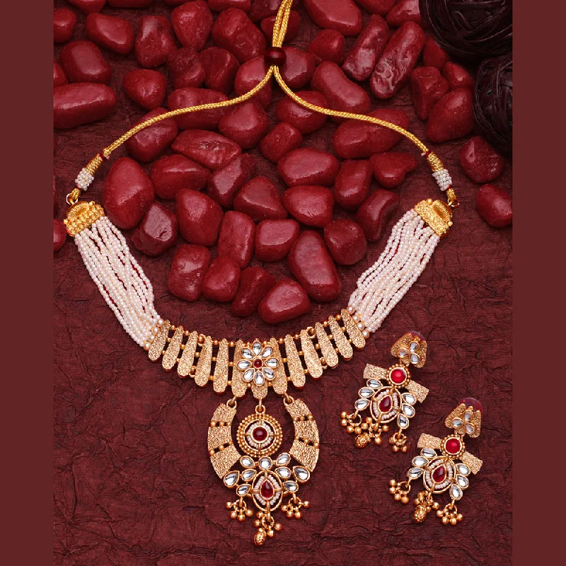 Fine Jewelry Necklaces-Asmitta Gold Plated  Kundan Necklace Set