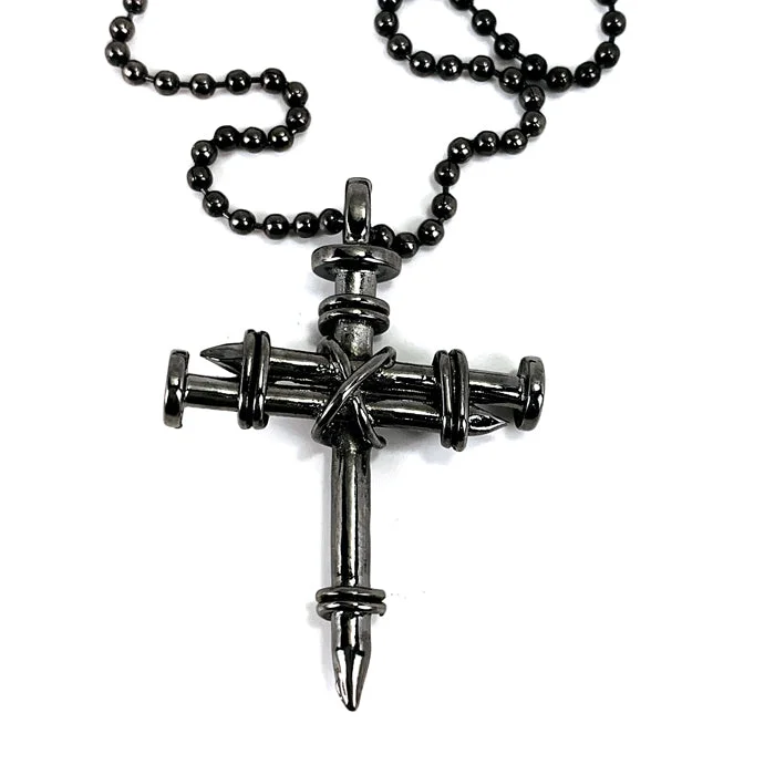 Chunky Gold Necklaces-Nail Cross Gunmetal Color Finish Necklace