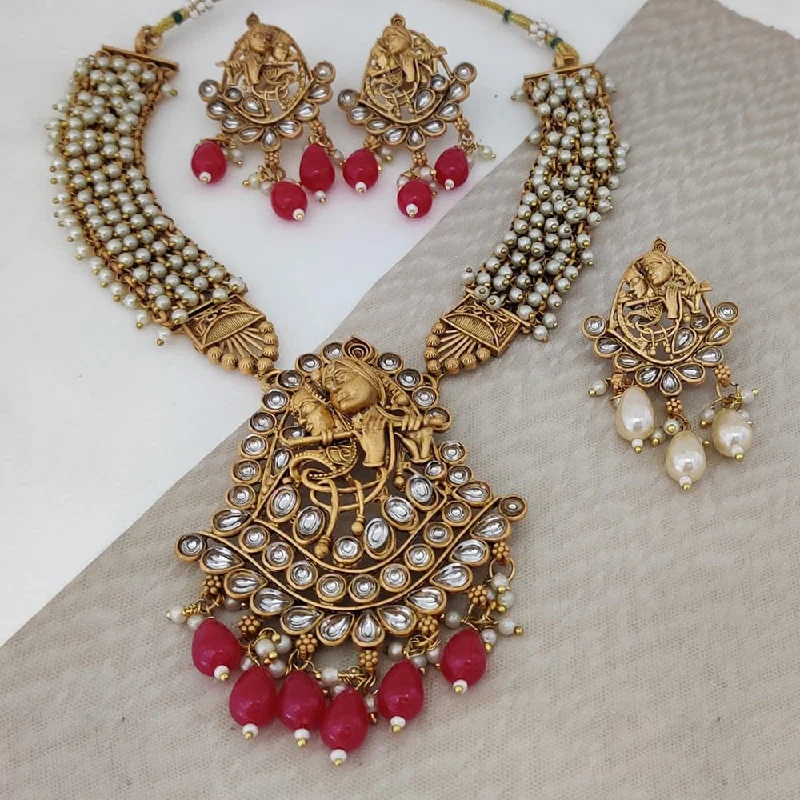 Large Statement Necklaces-Rani Sati Jewels Gold Plated Kundan Necklace Set