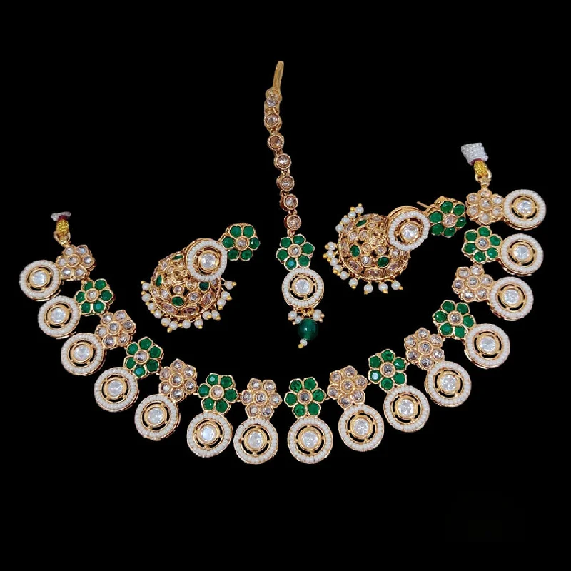 Minimalist Gold Necklaces-JCM Gold Plated Kundan Necklace Set