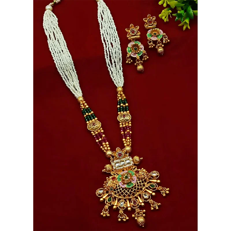 Silver Heart Necklaces-Gehana Mahal Gold Plated Pota Stone And Pearl Necklace Set