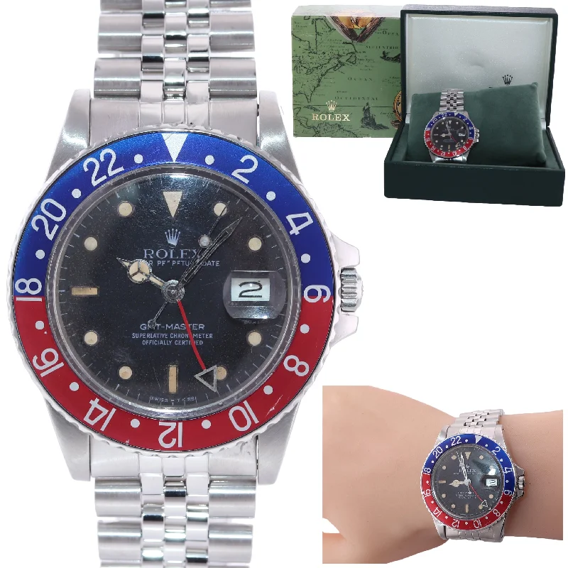 Designer Watches with Leather Bands-Rolex GMT-Master Pepsi Blue Red Steel Matte Jubilee 16750 40mm Watch Box