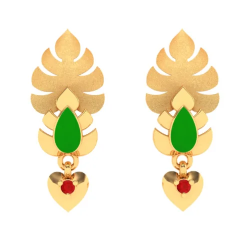 Fashionable Drop Earrings-Stunning Leaves And Heart Design 22k Gold Earrings For Women From Goldlites Collection