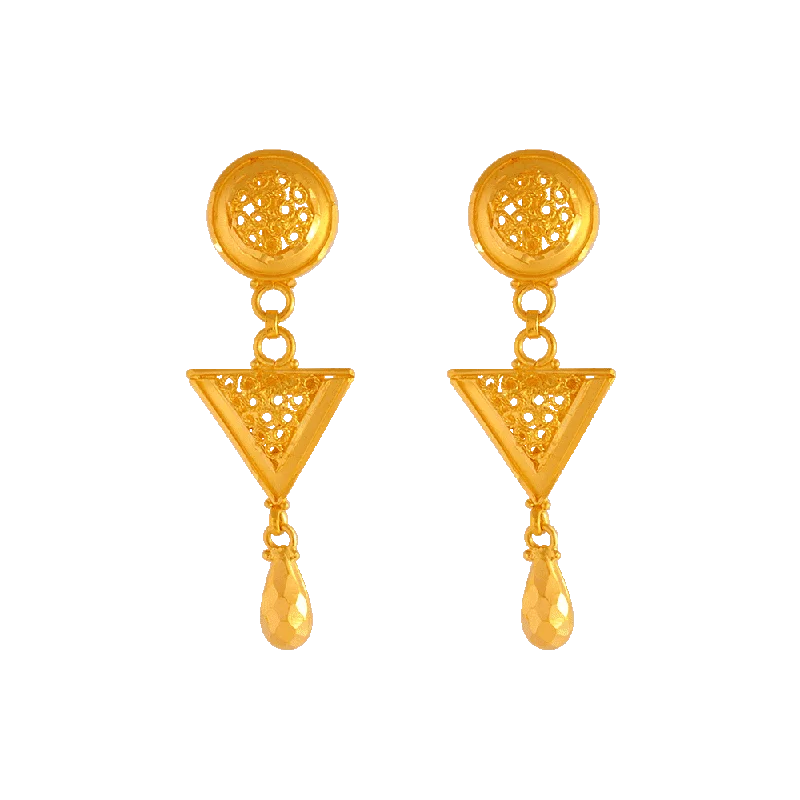 Chic Crystal Earrings-22KT Yellow Gold Stud Earrings For Women