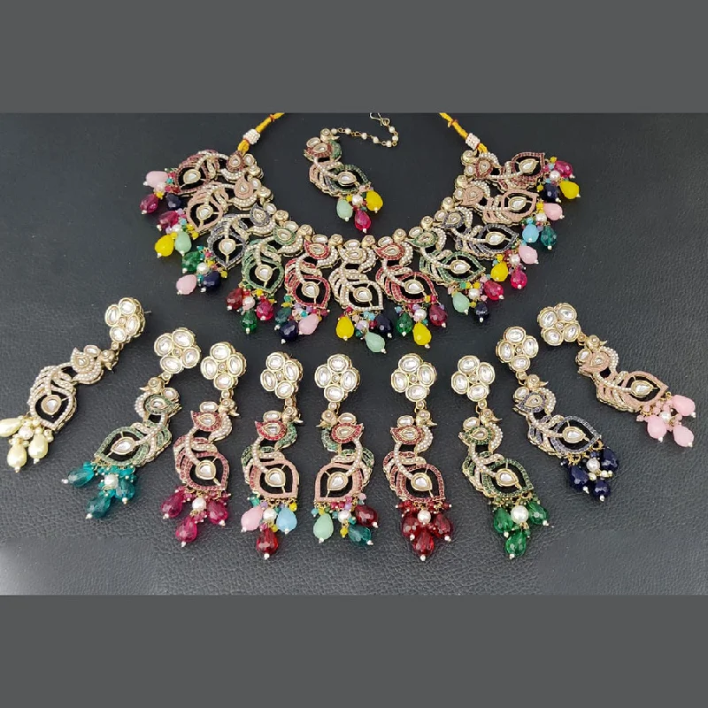 Bohemian Gemstone Necklaces-Rani Sati Jewels Gold Plated Kundan Necklace Set