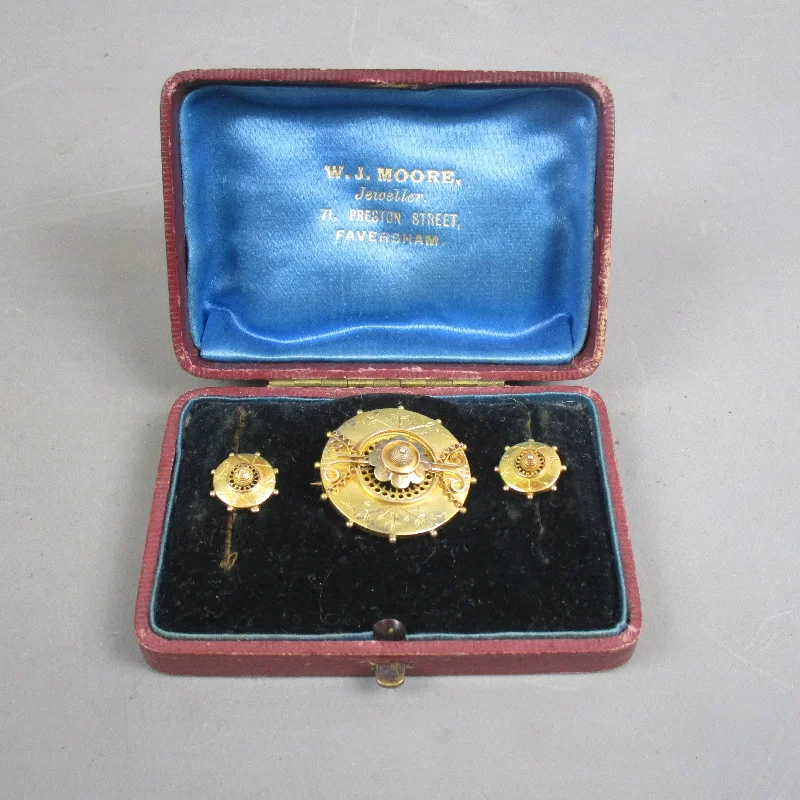 Custom Brooch with Birthstone-Custom Brooch with Birthstone-18ct Gold Brooch & Earring Set With Original Box Antique Victorian c1870