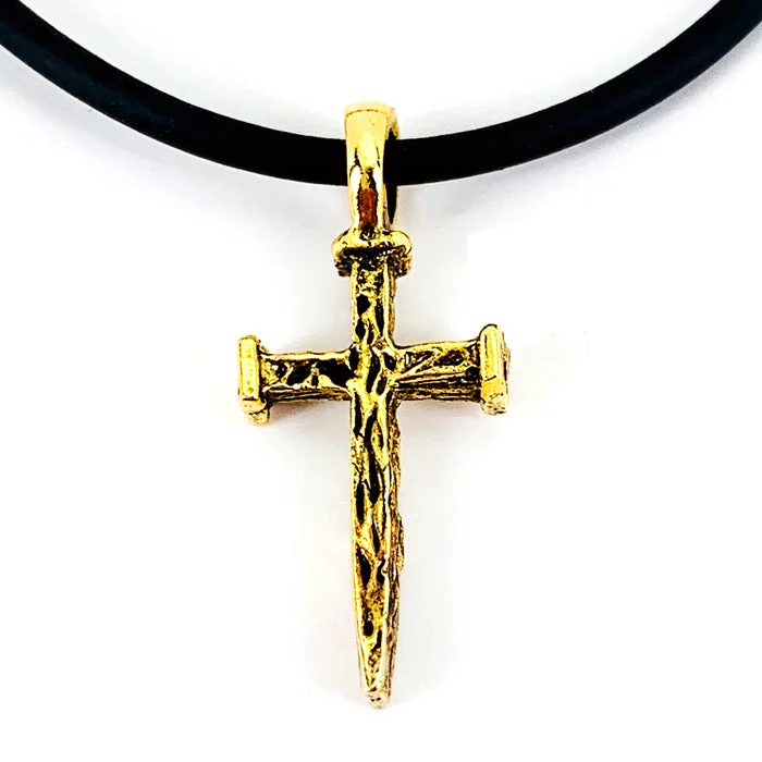 Gold-Plated Choker Necklaces-Gold Nail Cross Necklace