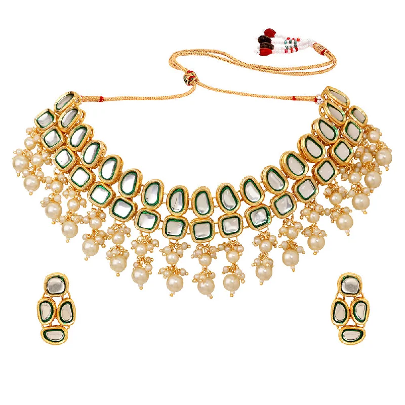 Simple Rose Gold Necklaces-Mahi Gold Plated Traditiol Ethnic Multi Layer Choker Necklace Set for Women (NL1108104G)