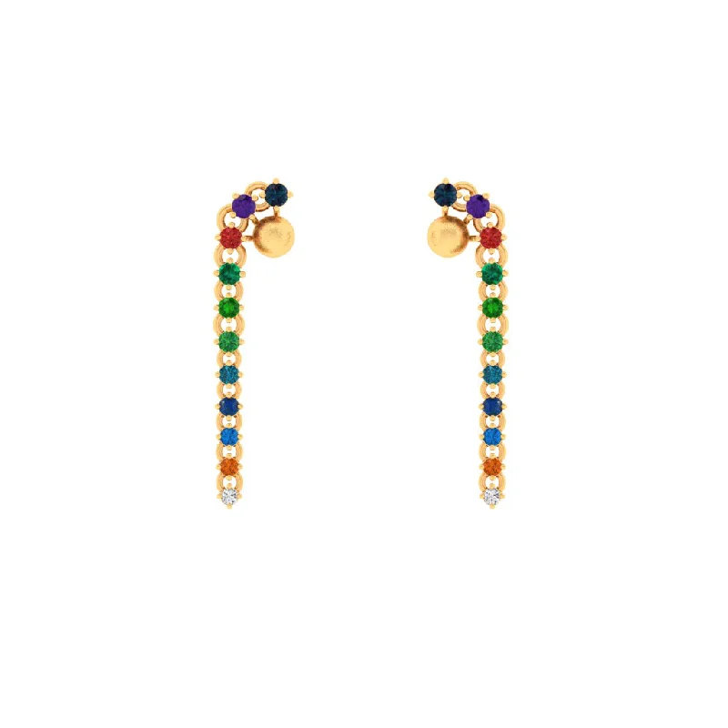 Small Silver Hoop Earrings-14k Unique Gold Earrings With Multi-coloured Stones