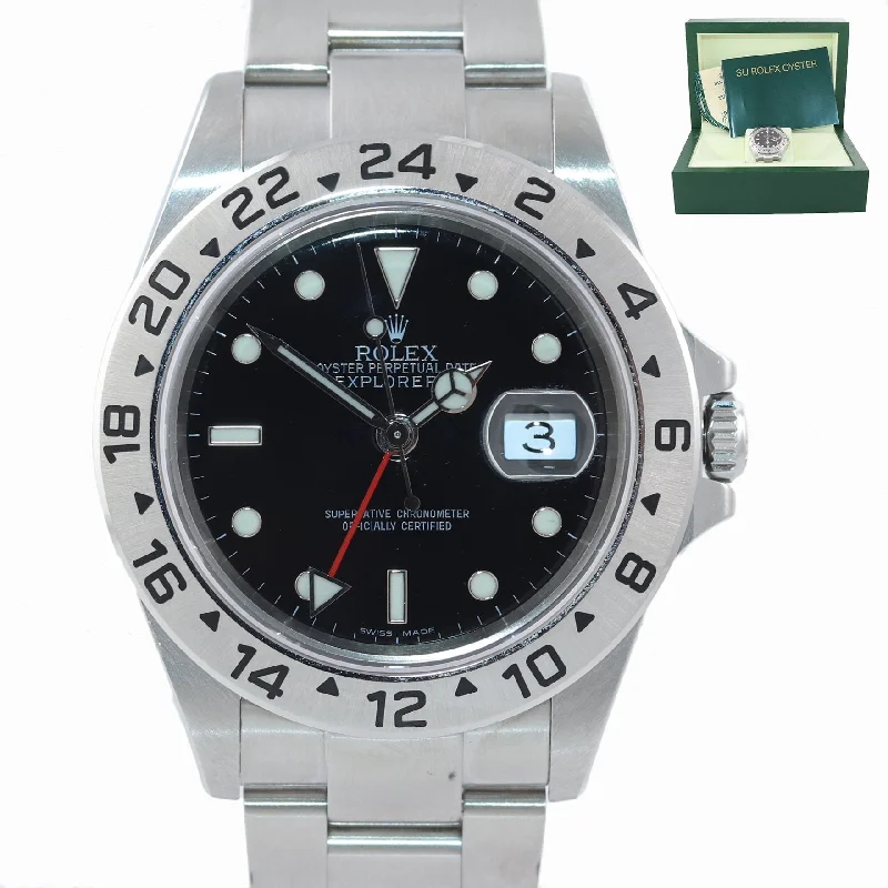 Personalized Watches with Photos-2007 NO HOLES Rolex Explorer II 16570 Stainless Steel Black Date GMT 40mm Watch