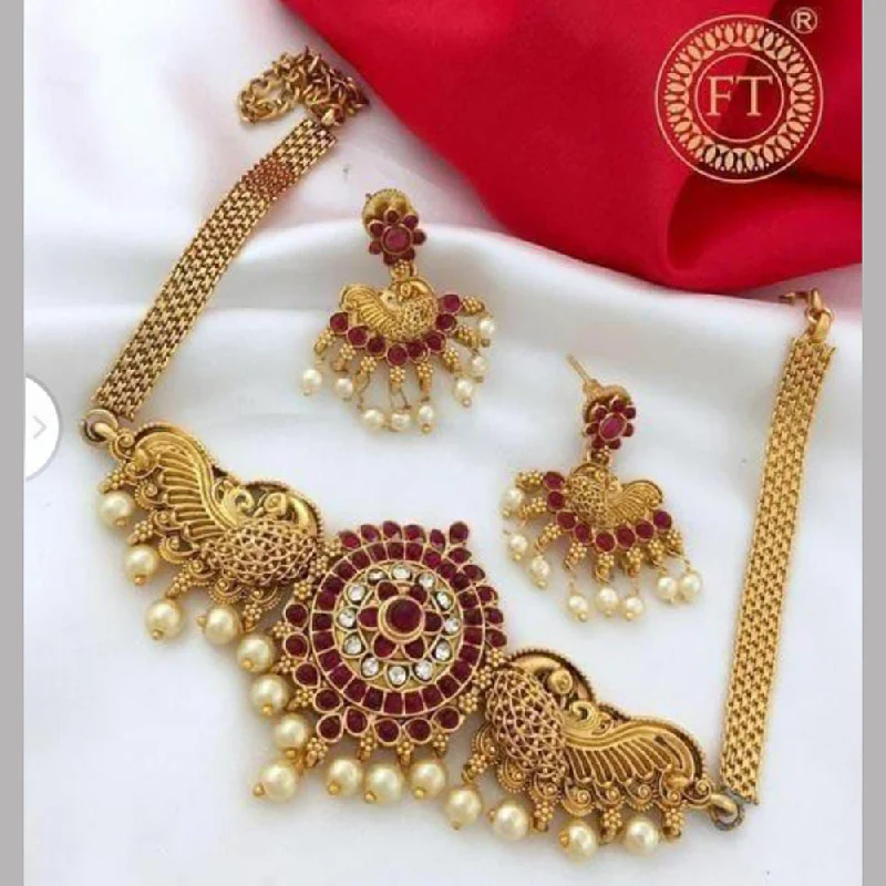 Gemstone Necklaces for Brides-Sai Fashion Gold Plated Pota Stone Choker Necklace Set