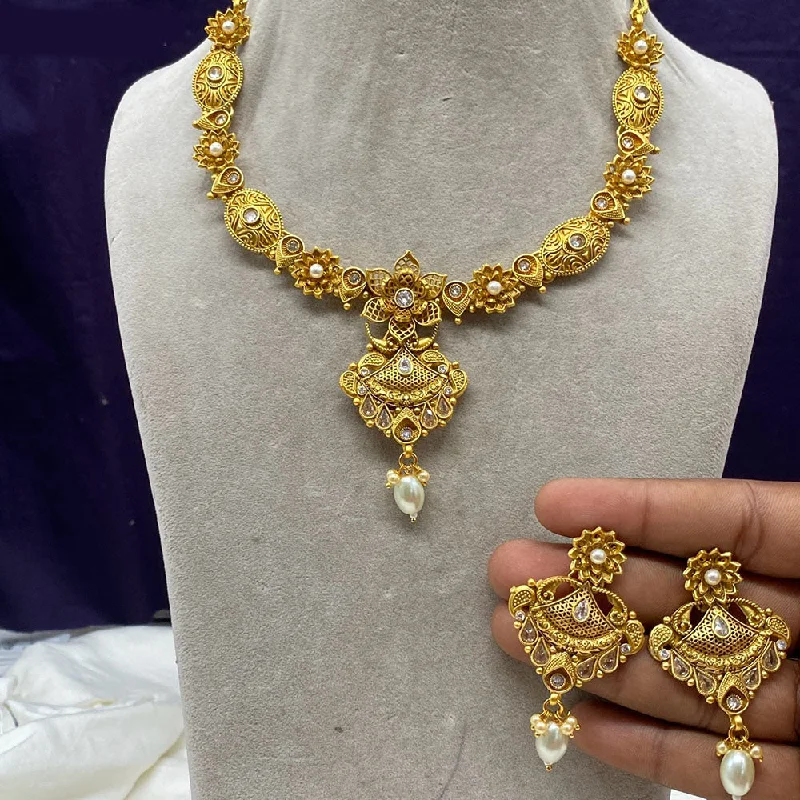 Nature-Inspired Necklaces-Amoliya Jewels Gold Plated Pota Stone Necklace Set