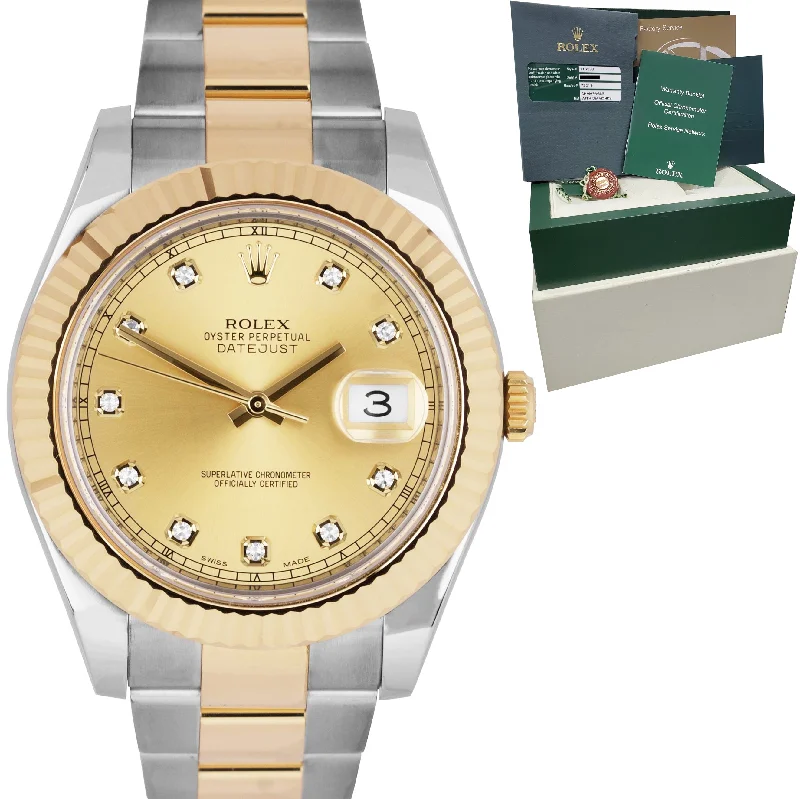 Classic Casual Watches for Men-MINT Rolex Datejust II 2 Diamond Champagne 18K Two-Tone Gold 41mm Watch 116333