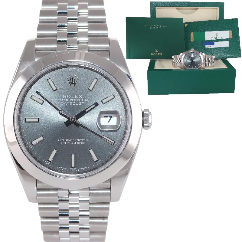 Elegant Gold Watches-2018 PAPERS Rolex DateJust 41 Steel 126300 Rhodium Grey Jubilee Band Watch Box