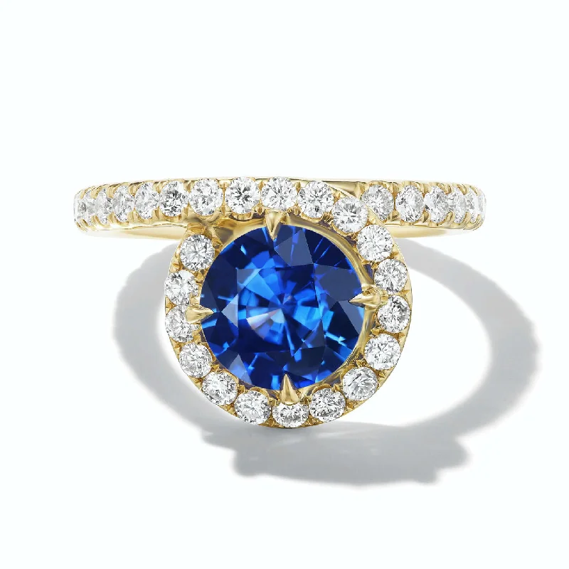 Elegant Gold Rings-SLIM ENDLESS LOOP RING WITH PAVE DIAMOND ROW AND SAPPHIRE