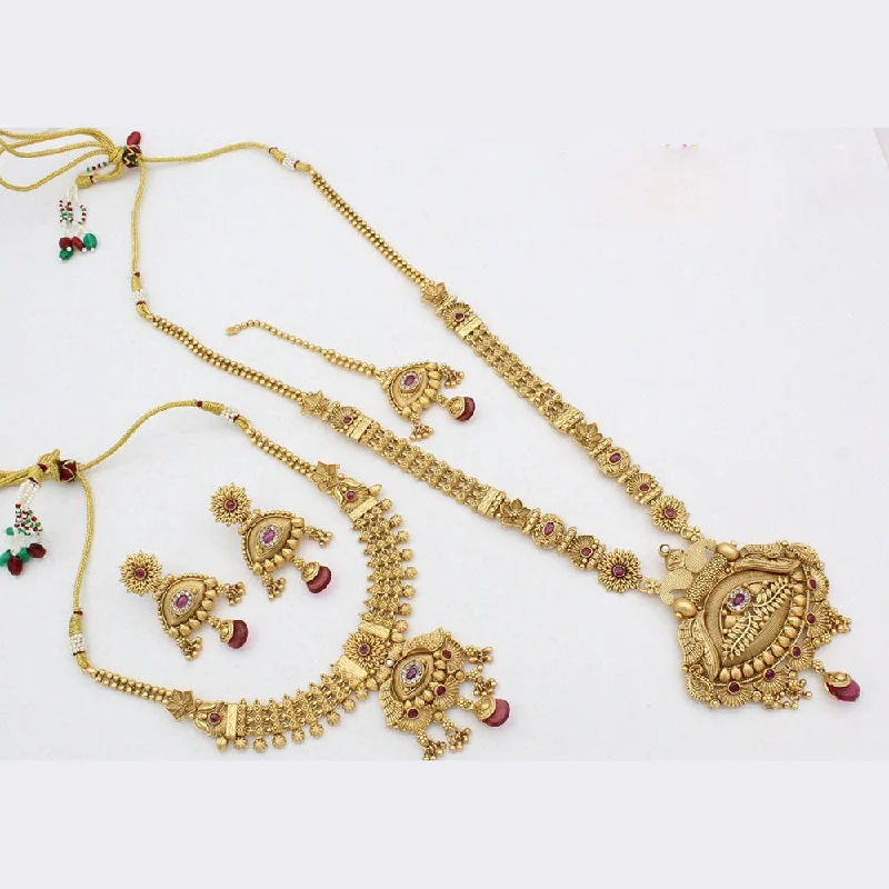 Dainty Silver Necklaces-Manisha Jewellery Gold Plated Pota Stone Double Necklace Set