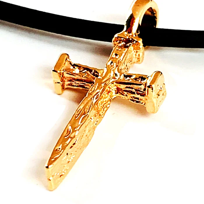 Rose Gold Chain Necklaces-Nail Cross Rose Gold Metal Finish Necklace