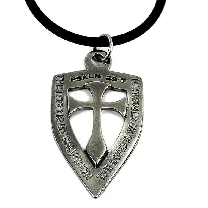 Affordable Necklaces for Women-Shield with Cross Pendant Necklace Gunmetal Color Finish