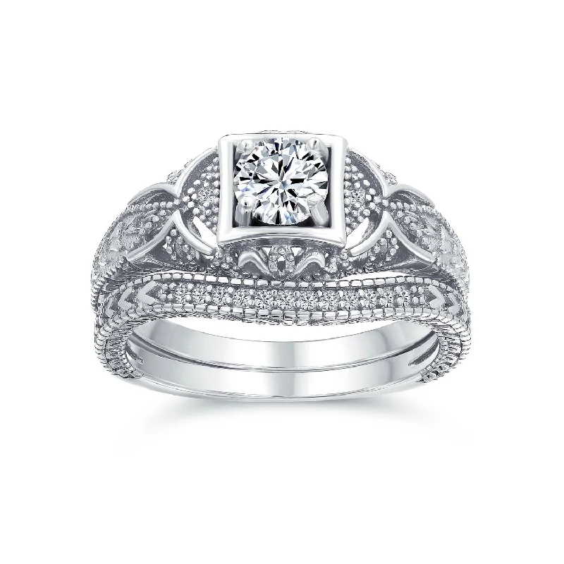 Trendy Stackable Rings-CZ Victorian Art Deco Cocktail Statement Ring 1CTW Princess Solitaire Sterling Silver