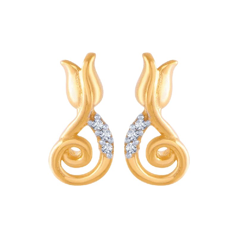 Pearl Drop Earrings-14KT (585) Yellow Gold And American Diamond Stud Earrings For Women