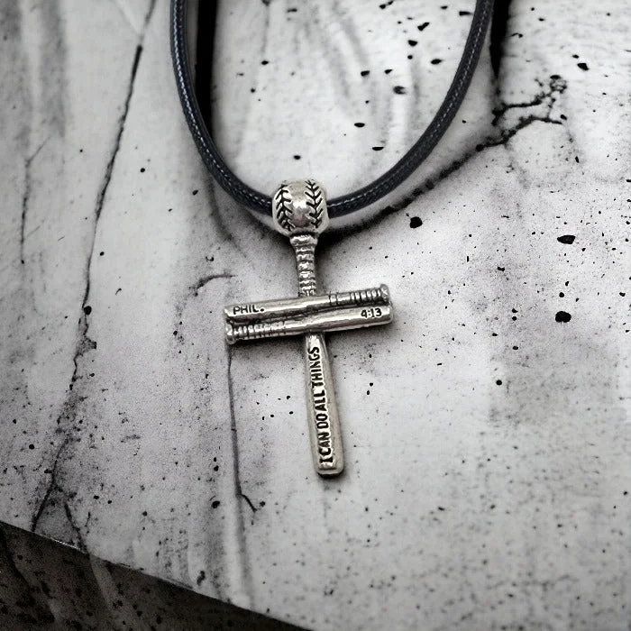 Minimalist Gold Necklaces-Baseball Bat And Ball Cross Small Necklace Antique Silver