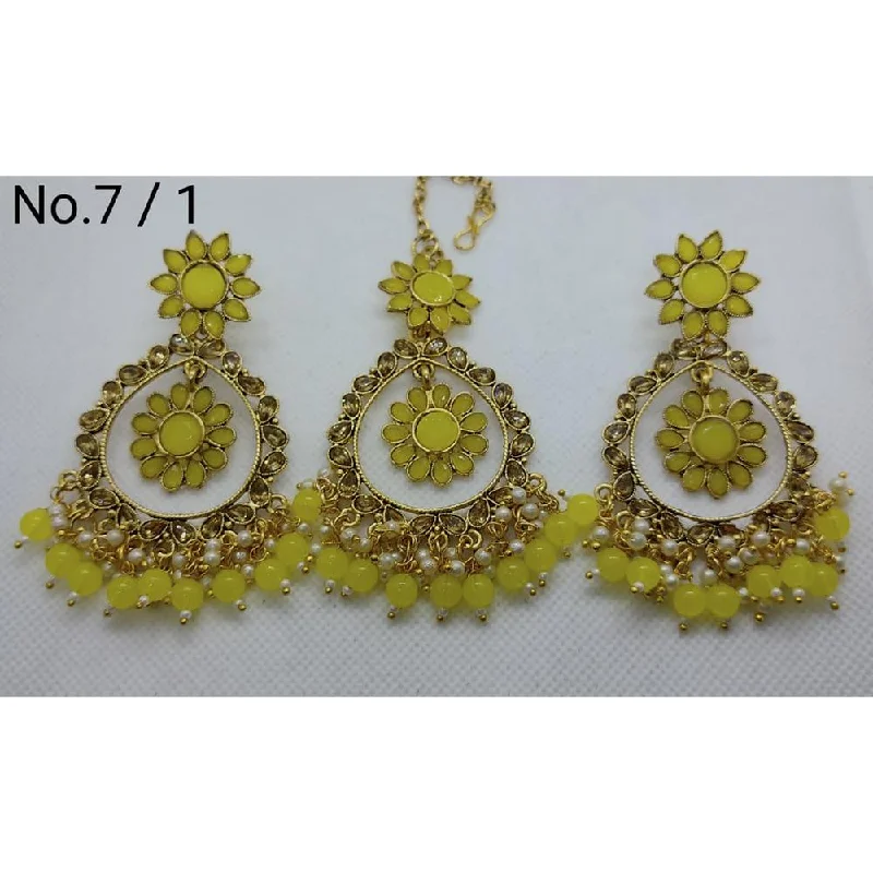 Ethnic Earrings for Women-Labdhi Creation Gold Plated Pack Of 6 Kundan Earrings With Maang Tikka - No.7 / 1_Brown_6