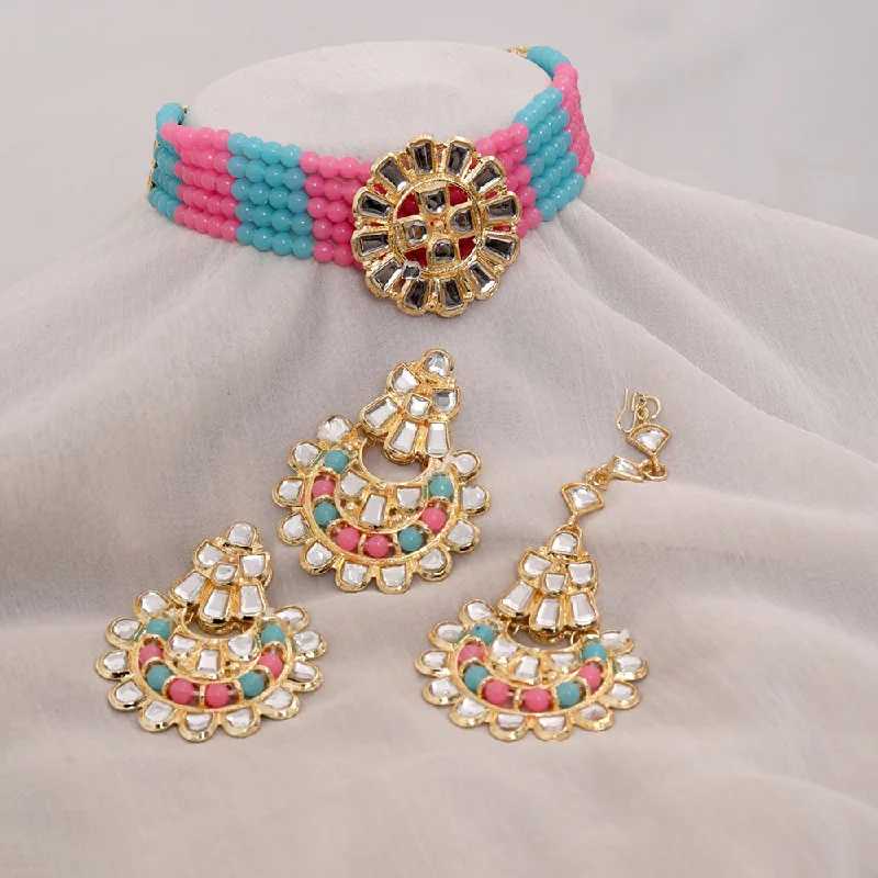 Gold-Plated Necklaces-Neetu Art Gold Plated Kundan Choker Necklace Set