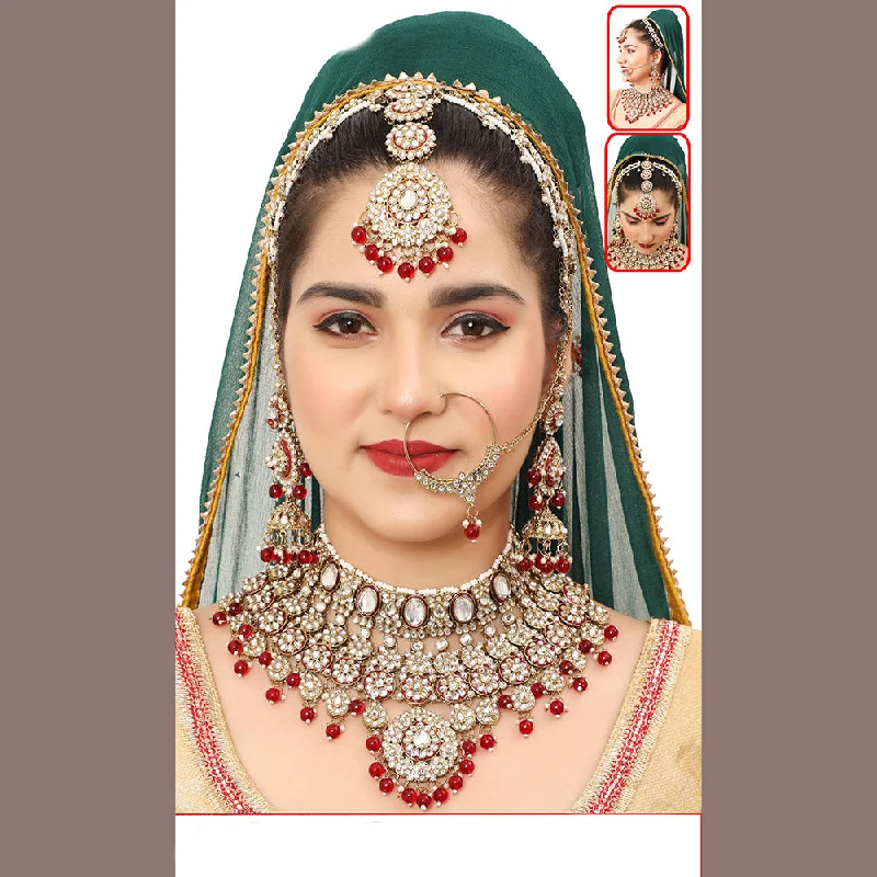 Simple Beaded Necklaces-The Fashion Jewels Gold Plated Kundan Semi Bridal Necklace Set