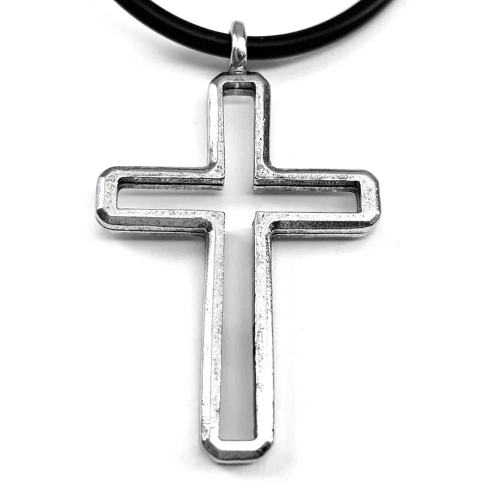 Customizable Necklaces for Bridesmaids-Cross Antique Silver Pendant Necklace