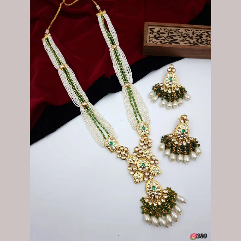 Rose Quartz Necklaces-JCM Gold Plated Kundan Long Necklace Set