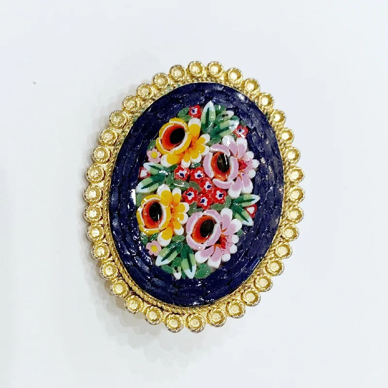 Unique Flower Brooch-Unique Flower Brooch-Estate Collection Brooch - Italian Design Micro Mosaic