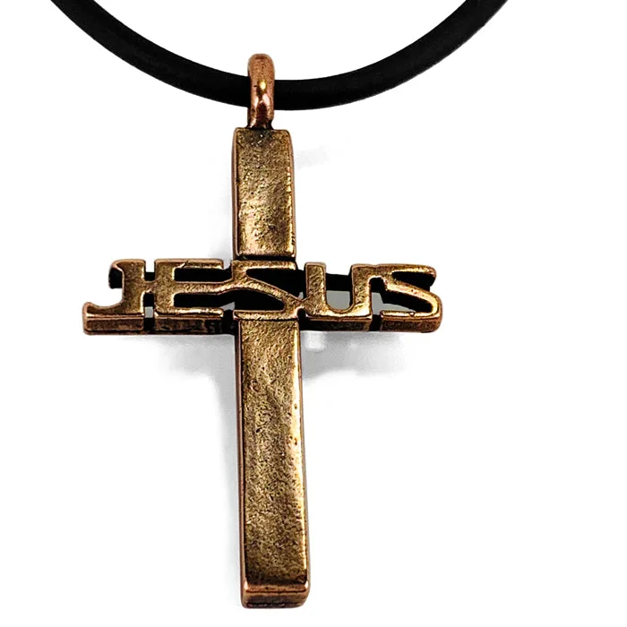 Chunky Bead Necklaces-Jesus Cross Copper Necklace