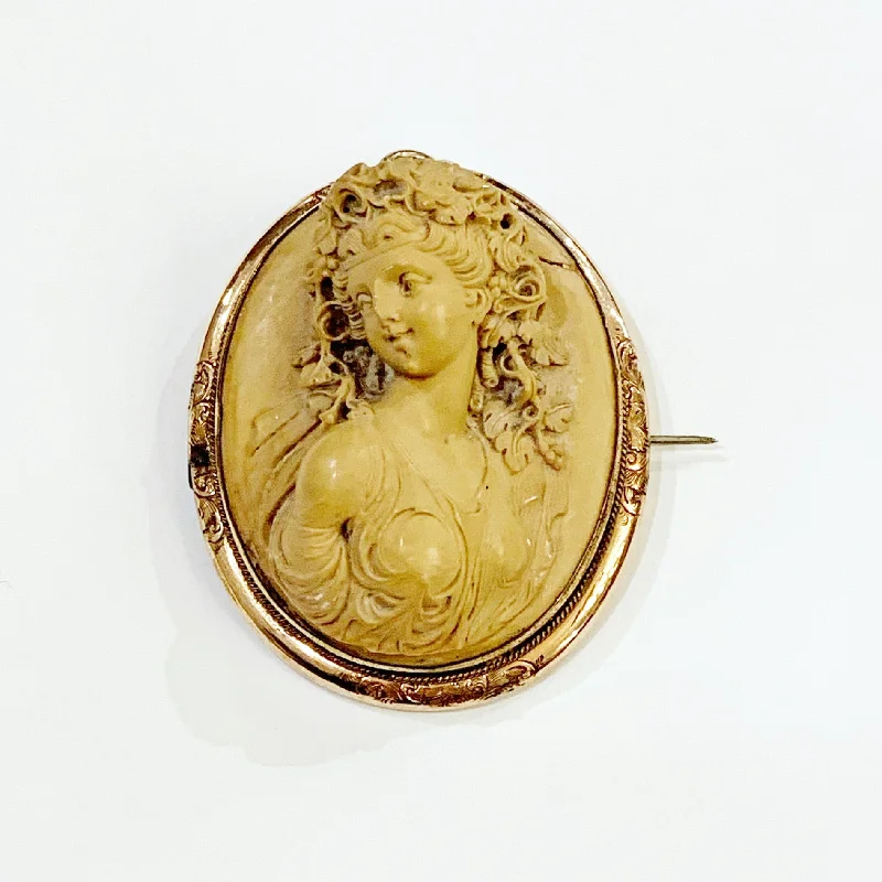 Rose Gold Brooch-Rose Gold Brooch-Estate Collection Cameo Brooch - Rare Victorian Lava