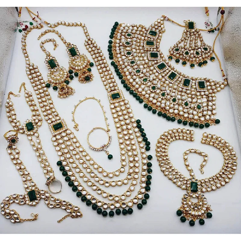 Green Turquoise Necklaces-Manisha Jewellery Gold Plated Kundan Stone Bridal Set