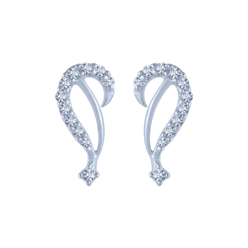 Unique Boho Earrings-18KT (750) White Gold And Diamond Stud Earrings For Women