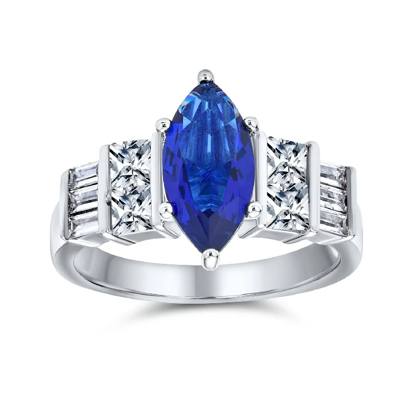 Stackable Diamond Rings-Vintage Art Deco Halo Blue Simulated Sapphire Engagement Ring Sterling Silver