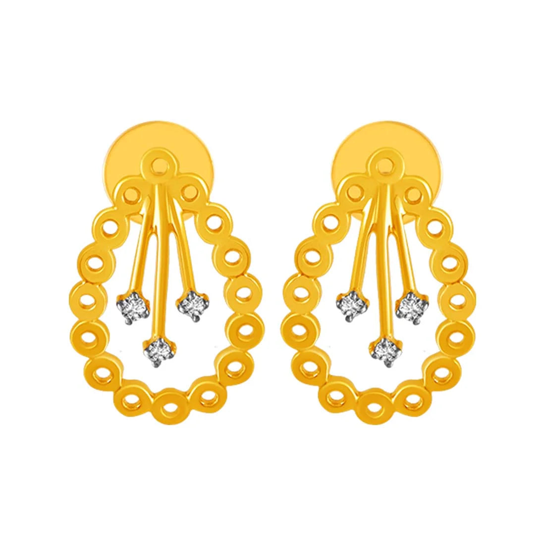 Elegant Silver Hoops-14KT (585) Yellow Gold & Diamond Tear Drop Earrings