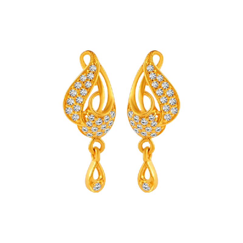 Gemstone Drop Earrings-22KT Yellow Gold And American Diamond Stud Earrings For Women