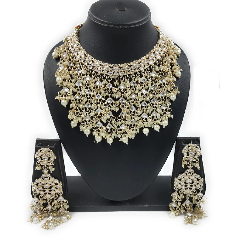 Personal Name Necklaces-Gehana Mahal Gold Plated Kundan And Pearl Necklace Set