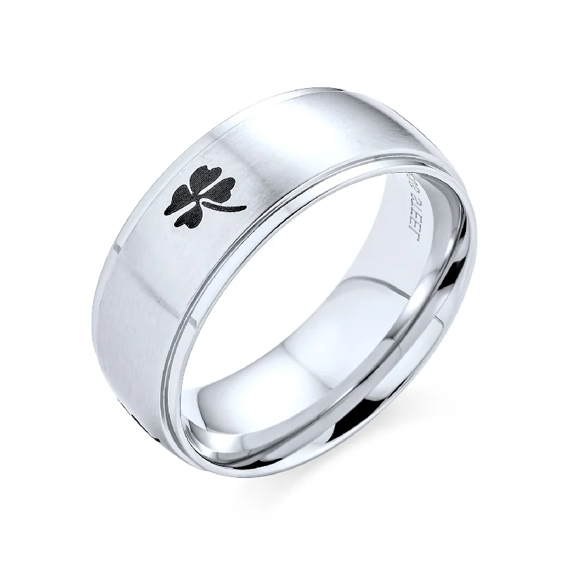 Silver Wedding Rings for Men-Mens Stainless Steel Celtic Irish Shamrock Wedding Band Ring Matte Silver Tone