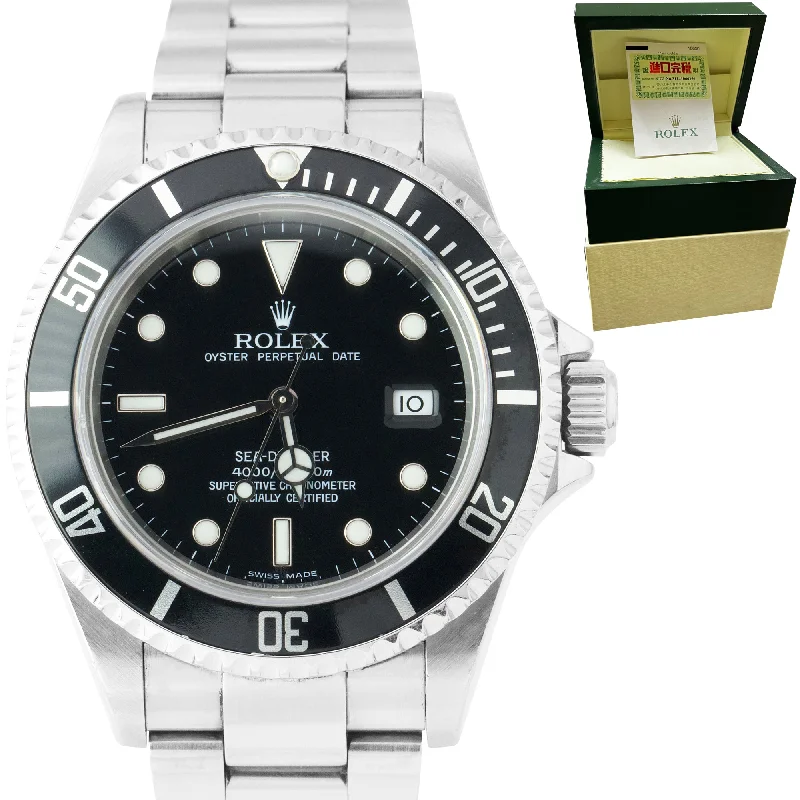 Luxury Men’s Watches with Diamond Detailing-UNPOLISHED Rolex Sea-Dweller Black 40mm Stainless NO-HOLES CASE Watch 16600 B+P