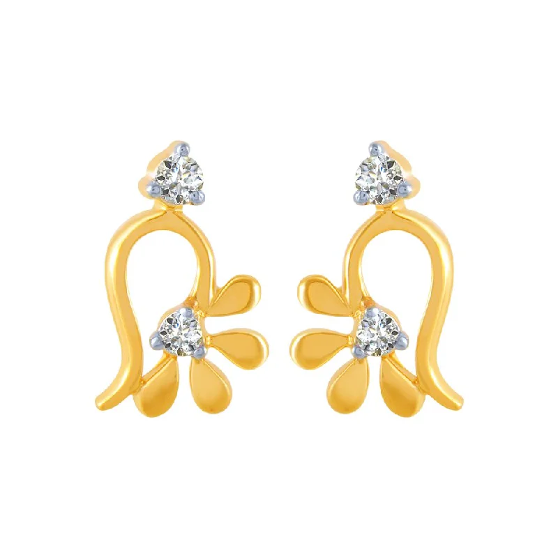 Modern Geometric Earrings-18k (750) Yellow Gold And Diamond Stud Earrings For Women