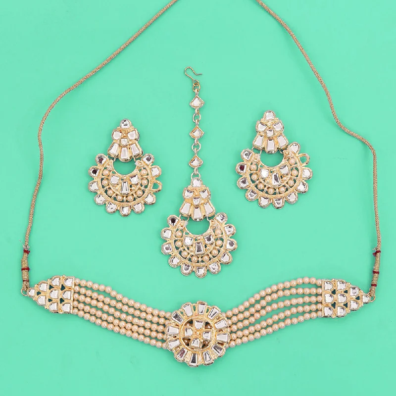 Elegant Wedding Necklaces-Neetu Art Gold Plated Kundan Choker Necklace Set