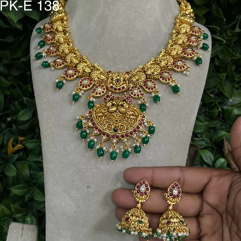 Unique Infinity Necklaces-Amoliya Jewels Gold Plated Peacock Design Necklace Set