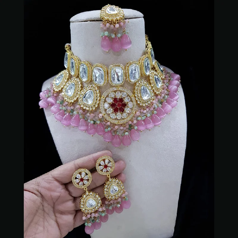 Heart Charm Necklaces-Shubhratnam Jewellers Gold Plated Kundan Necklace Set