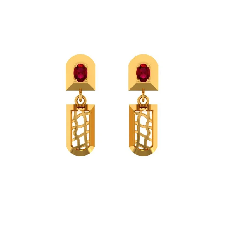 Pink Crystal Earrings-14KT (585) Yellow Gold Earrings For Women