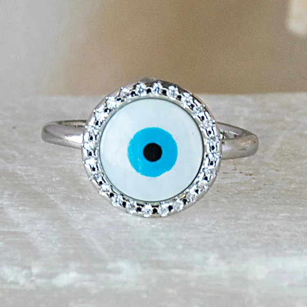 Handcrafted Promise Rings-Round Studded Evil Eye Ring